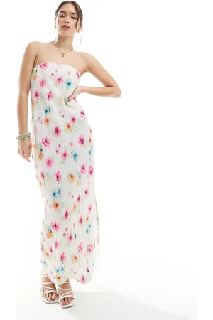 Pieces® Plisse bandeau maxi dress in floral print