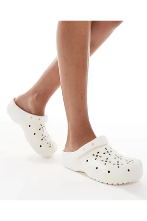 Crocs Classic floral cut out clogs in chalk