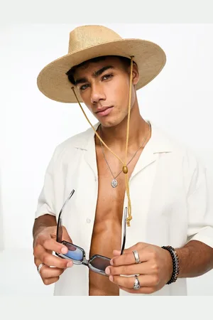 JACK & JONES Wicker hat with drawstring in beige