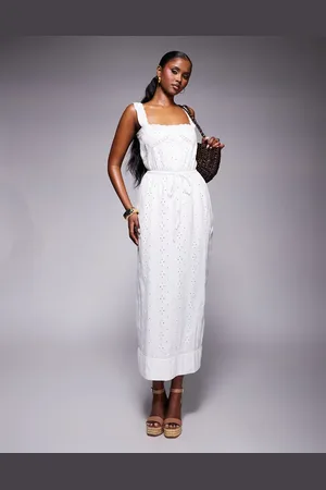 ASOS Broderie square neck waisted maxi dress in