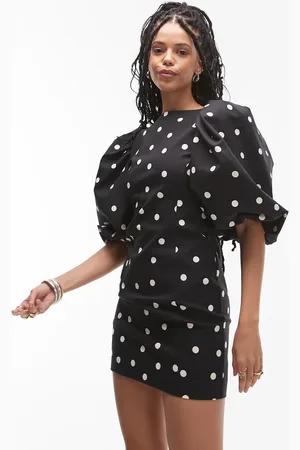 & OTHER STORIES Mini dress with puff sleeves and low back in spot print