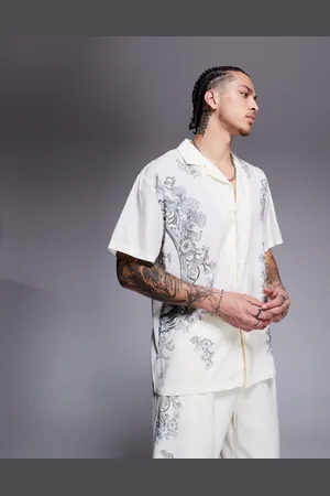 Liquor N Poker Royal emblem back print relaxed shirt co-ord in off