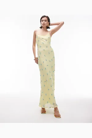 Topshop Cami midi dress with blue floral embroidery