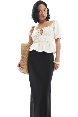 ASOS ASOS DESIGN Petite linen blend bias maxi skirt in