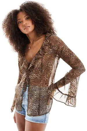 Miss Selfridge Beach chiffon tie front cover up in animal