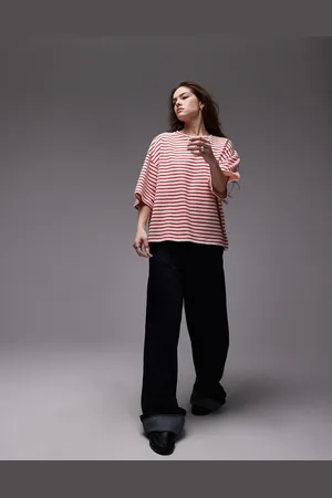 Topshop Towelling jersey striped short sleeve boxy top in