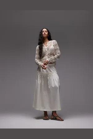 Topshop Frill poplin full skirt in ivory