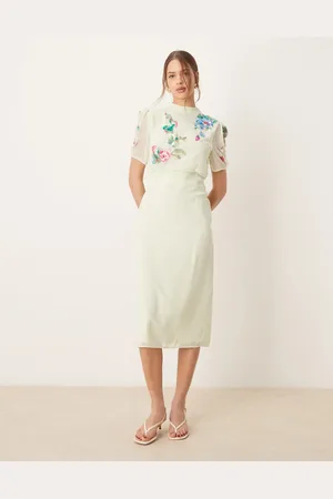 HOPE & IVY Embellished midi dress with bow back in mint