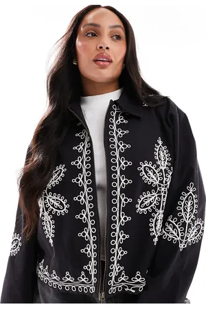 ASOS ASOS DESIGN Curve embroidered top collar jacket in
