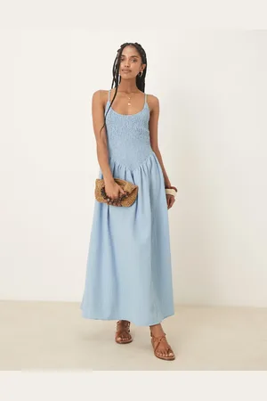 ASOS Scoop neck crinkle maxi dress with cross back in steel