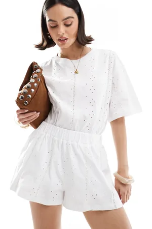 ASOS Broderie tie waist shorts with lace trim inserts in