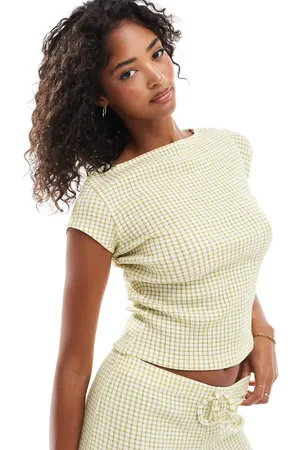 ASOS Slash neck top in olive check