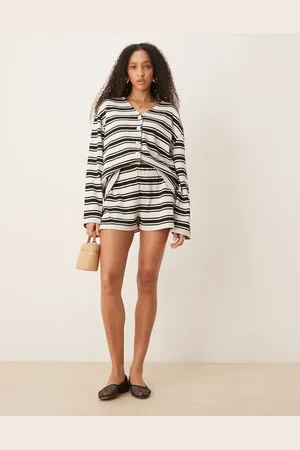 ASOS Textured stripe mini short co-ord in black and white