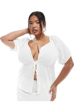 Esmée Exclusive puff sleeve tie front beach top in