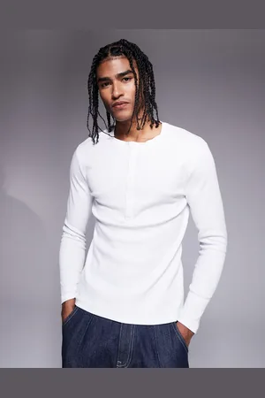 ASOS Muscle fit long sleeve rib t-shirt with henley neck in