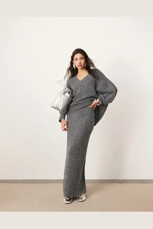 ASOS Knitted maxi skirt co-ord in charcoal