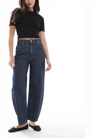 ASOS Barrel leg jeans in inky stripe