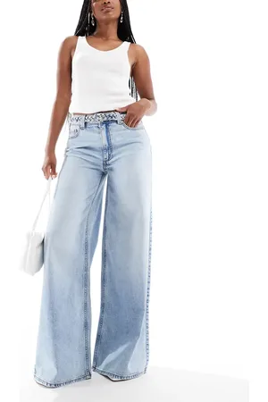 ASOS Wide leg jeans with braided belt in light wash