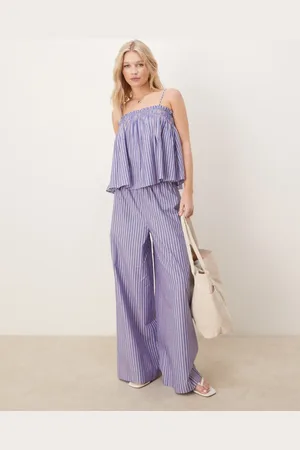 ASOS Shirred cami top co-ord in blue and red stripe