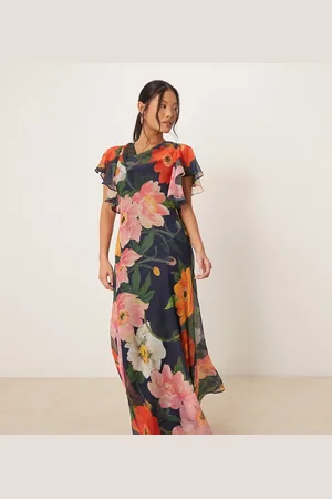 HOPE & IVY Waterfall sleeve cowl neck maxi dress in floral