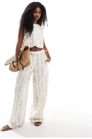 ASOS Gingham seersucker trousers co-ord in neutral