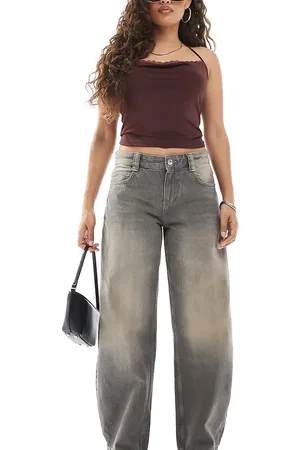 Bershka Petite slouchy baggy jeans in washed