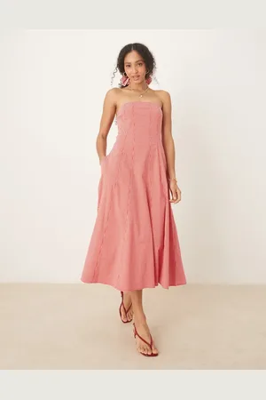 Abercrombie & Fitch Strapless flare midi dress in blue floral