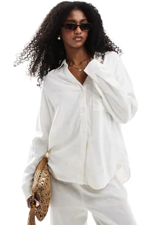 ONLY Linen embroidered long sleeve shirt co-ord in