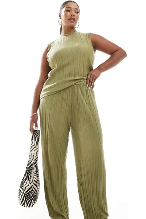 VERO MODA Plisse trouser co-ord in khaki
