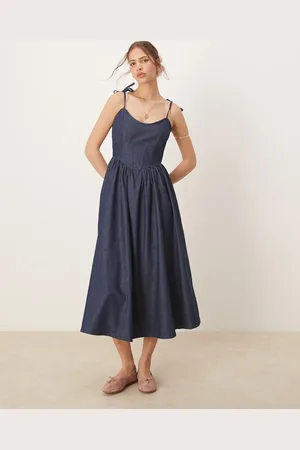 ASOS Denim ballerina midi dress in rinse