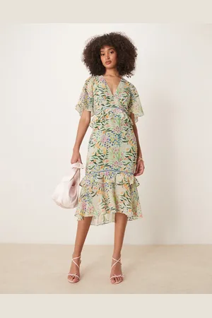HOPE & IVY Midi tea dress with peplum waist in print