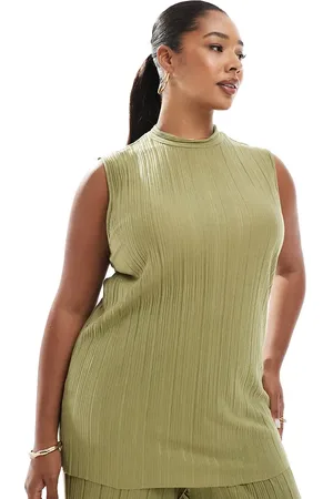 VERO MODA Plisse sleeveless top co-ord in khaki
