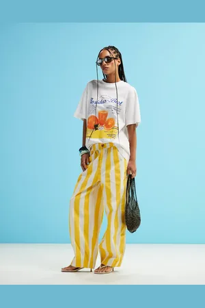 ASOS Pull on barrel trousers in yellow deckchair stripe