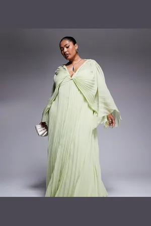 ASOS ASOS DESIGN Curve pleated chiffon twist front maxi dress in apple