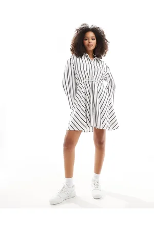 ASOS Mini shirt dress with ruched belt detail in mono stripe
