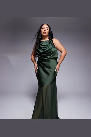 ASOS ASOS DESIGN Curve satin chiffon mix draped bodice maxi dress in deep