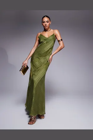 ASOS Lace insert satin stripe panelled maxi dress in