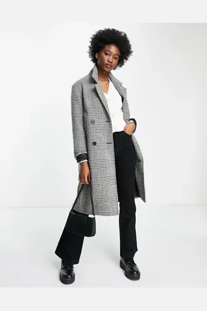 JDY Double breasted coat in in & white check
