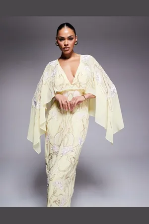ASOS Cape midi dress with floral embellishment in pale