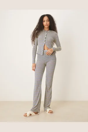 ASOS Knitted wide leg trouser co-ord in blue and yellow stripe