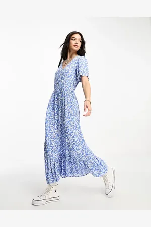 ONLY Puff sleeve v neck maxi dress in floral