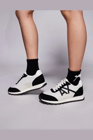 Armani Exchange Suede mix logo trainers in and white