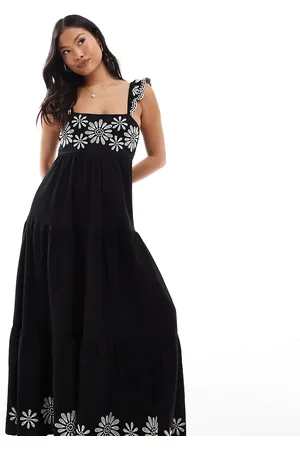 Miss Selfridge Tiered maxi dress with embroidery detail in