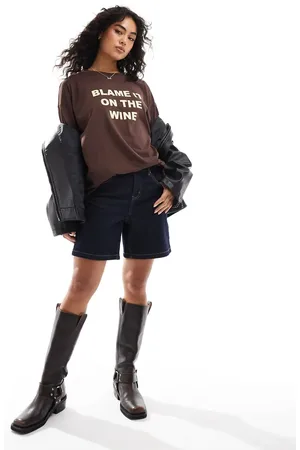 ASOS Blame it on the wine long sleeve graphic tee in chocolate
