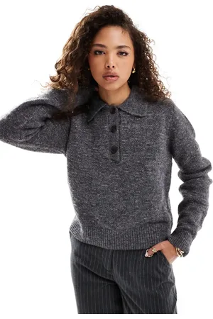 AWARE Knitted polo jumper in dark melange
