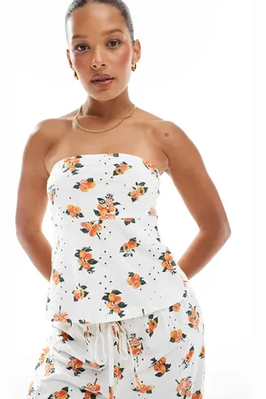 ASOS Ribbon detail broderie bandeau in white base orange print