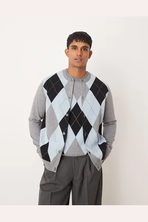 ASOS Co-ord knitted crew neck cardigan with argyle pattern in