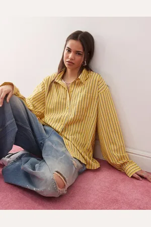 COLLUSION Oversized woven blend shirt in yellow stripe