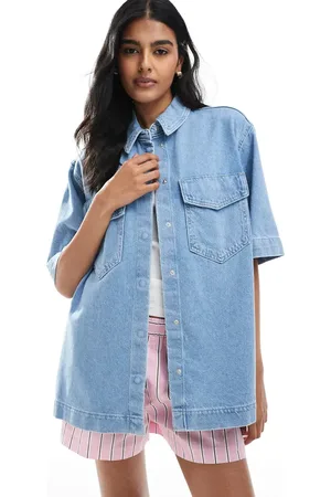 ONLY Short sleeve oversized shirt with front pocket detail in light
