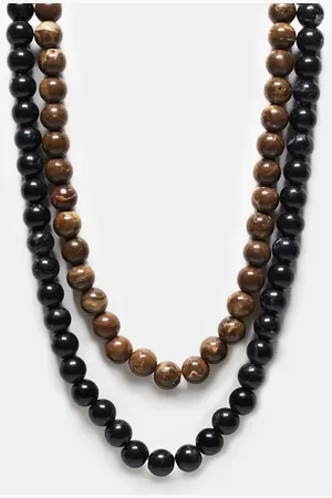 Reclaimed Unisex beady necklace 2 pack in brown and black